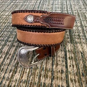 Nocona Brown Genuine Leather Western Belt with Silver Buckle